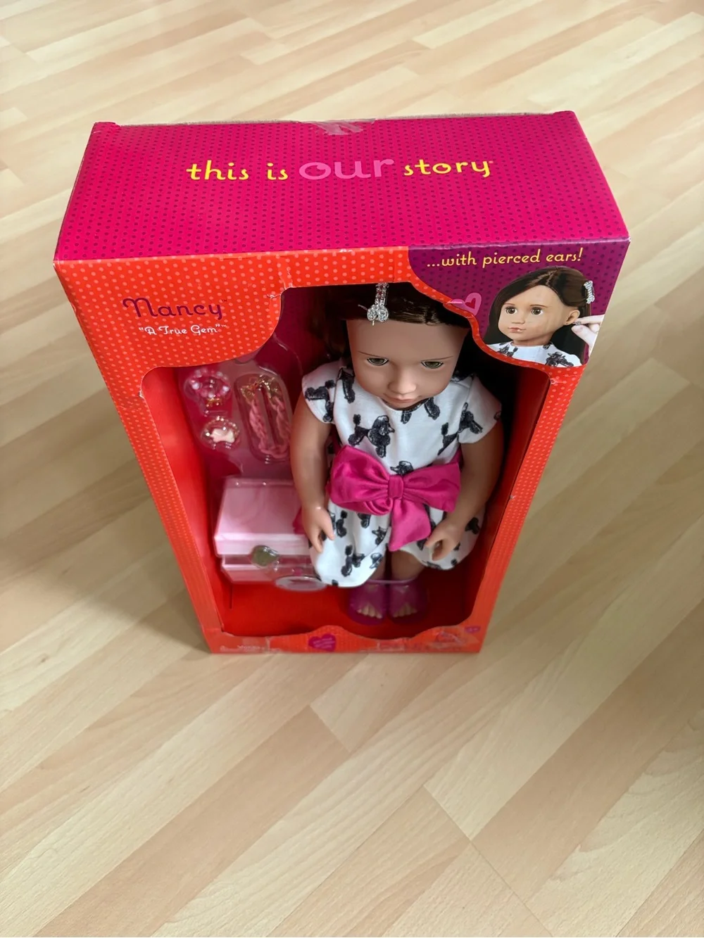 Our Generation Nancy Doll w/ Jewelry Box & Pierced Ears 6 Earrings 2 Bracelets